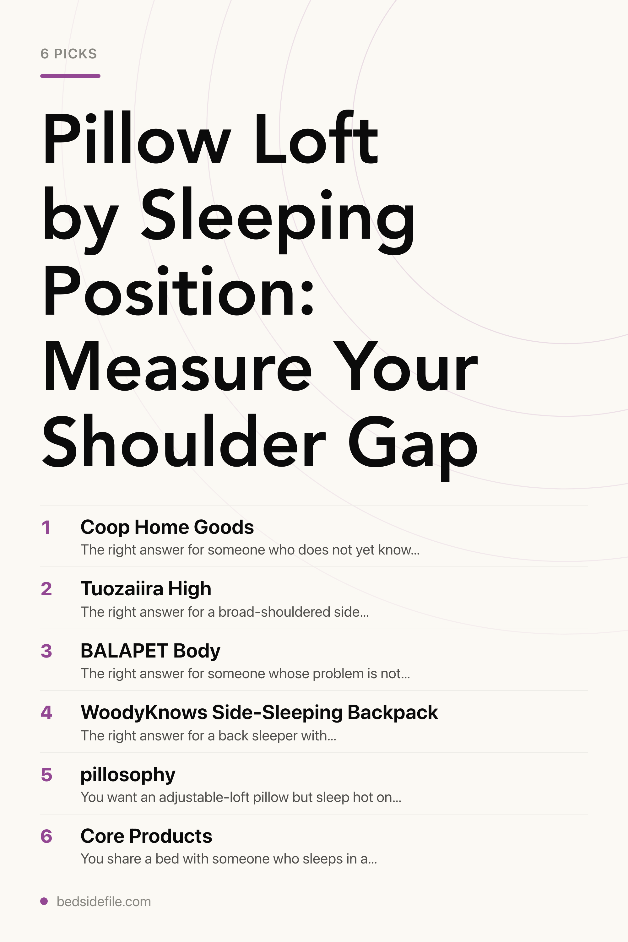 Pillow Loft by Sleeping Position: Measure Your Shoulder Gap — the picks, as a saveable list